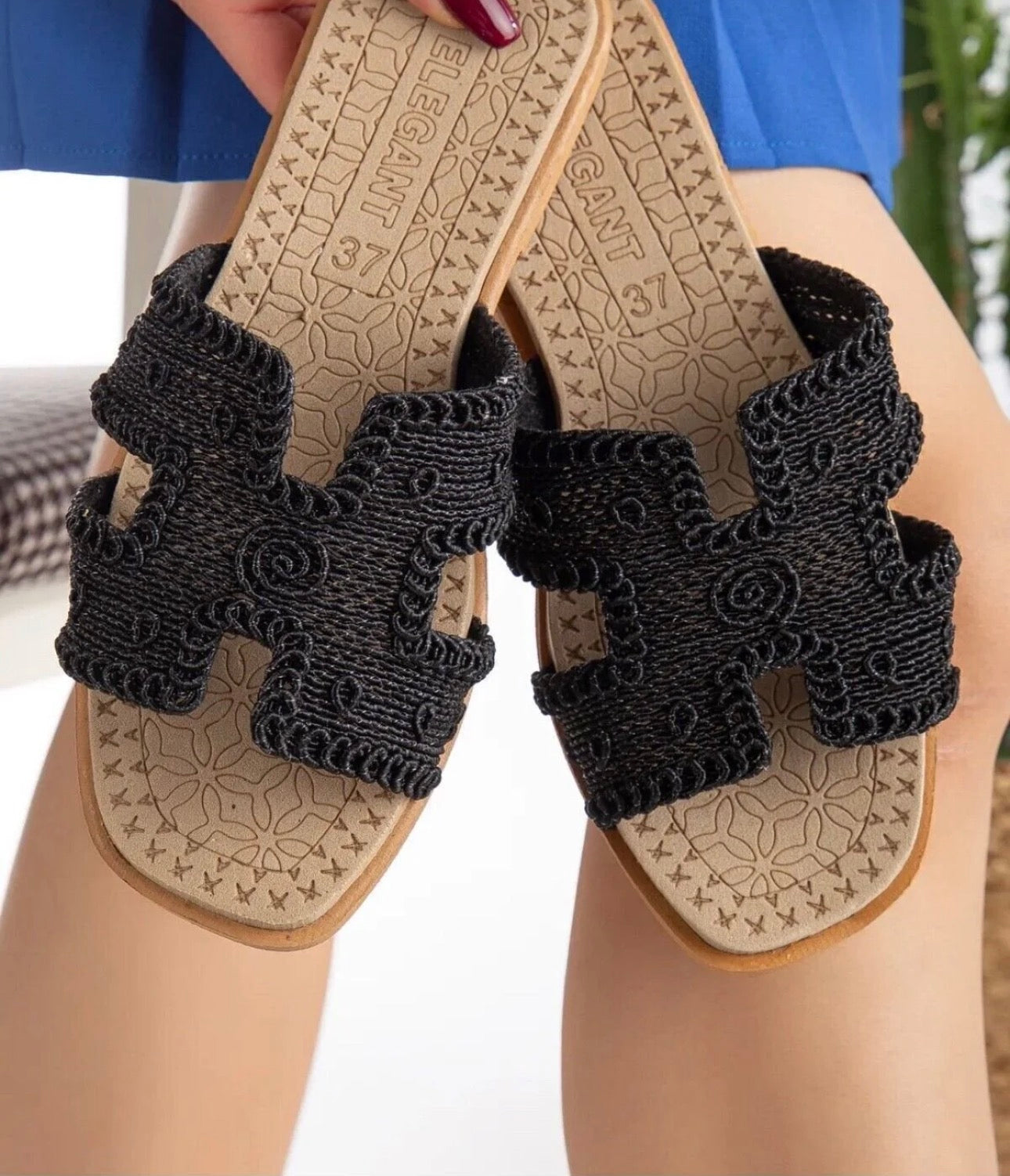 Slipcat Women's Braided Patterned Straw Slippers